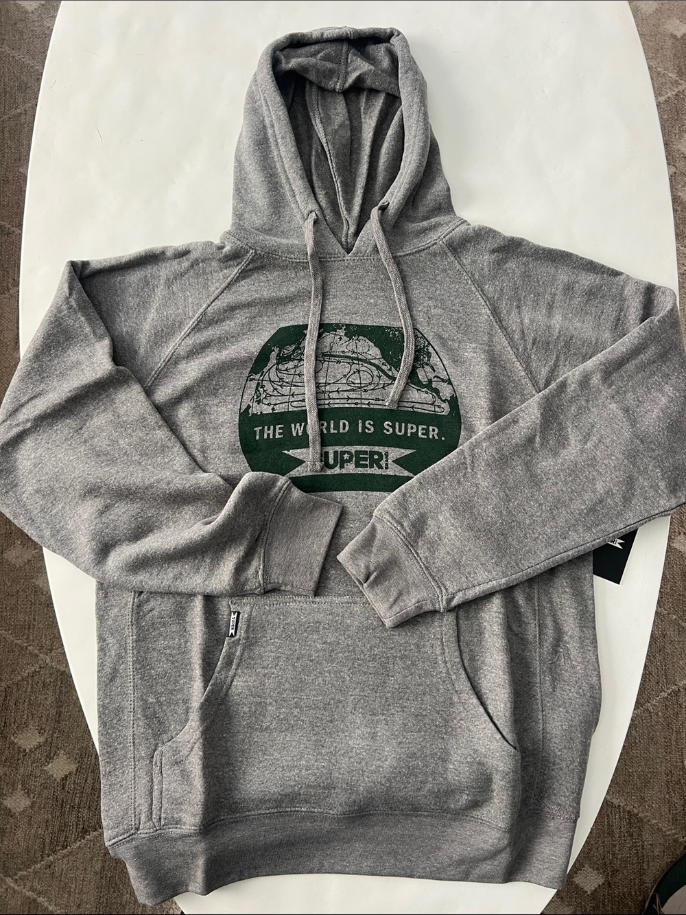 NWT Vintage SUPER Surf + Skate Gray Aviation Graphic Gray Pullover Hoodie Men